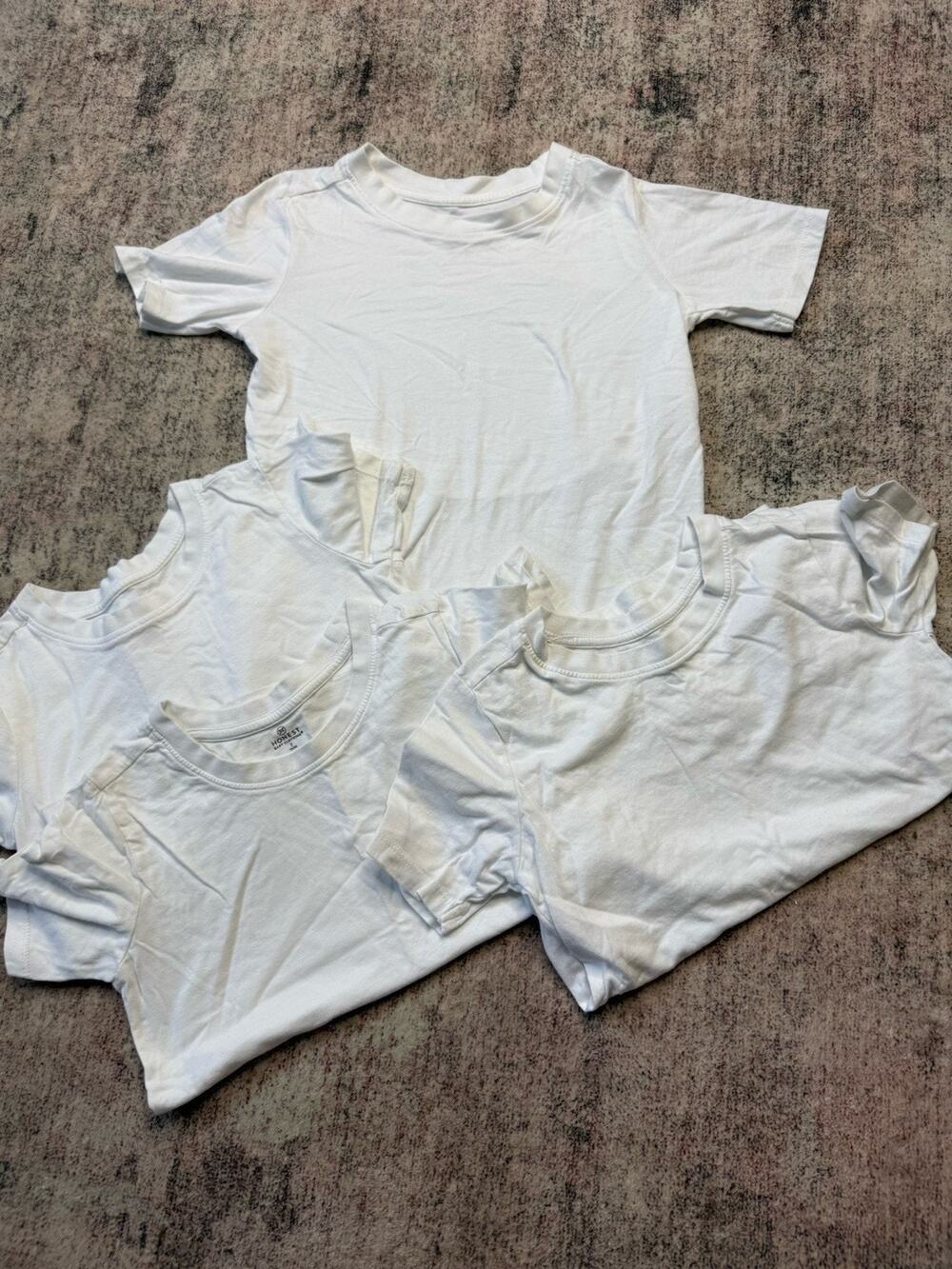 Lot (4) Honest Baby Clothing Sz 7 Boys Girls 100% Ogranic Cotton Tees White